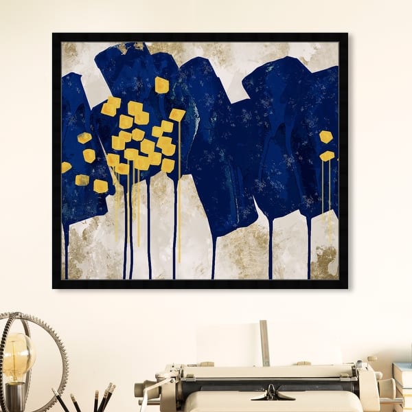 slide 1 of 58, Oliver Gal 'Sapphire Movement' Abstract Wall Art Framed Print Paint - Blue, Yellow 36 x 30 - Black