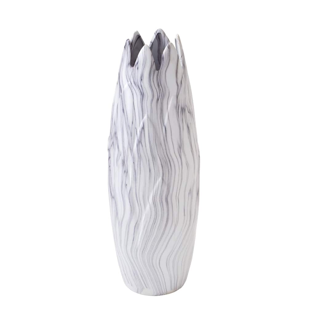 Ceramic Marbled Decorative Vase with Angled Edge Opening - White - Roche River Decor