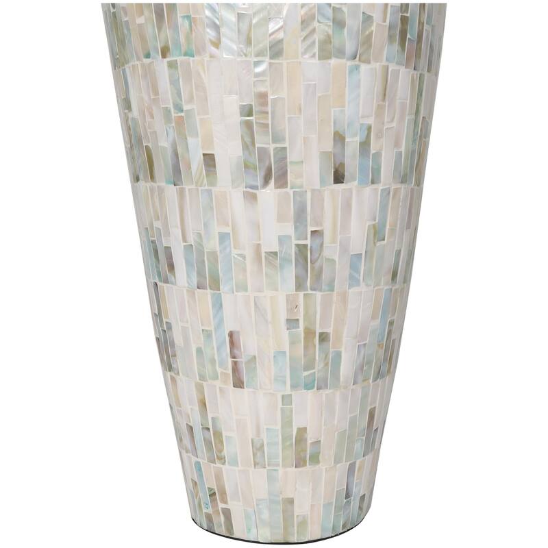 Mother of Pearl Shell Handmade Mosaic Inspired Decorative Vase with Pastel Blue and Pink Accents - White - Roche River Decor