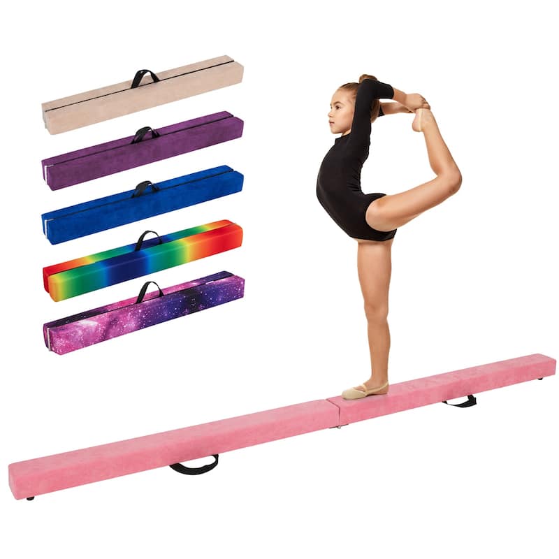 Gymax 9 FT Folding Balance Beam w/ Solid Wood Base & Anti-slip Bottom - Pink