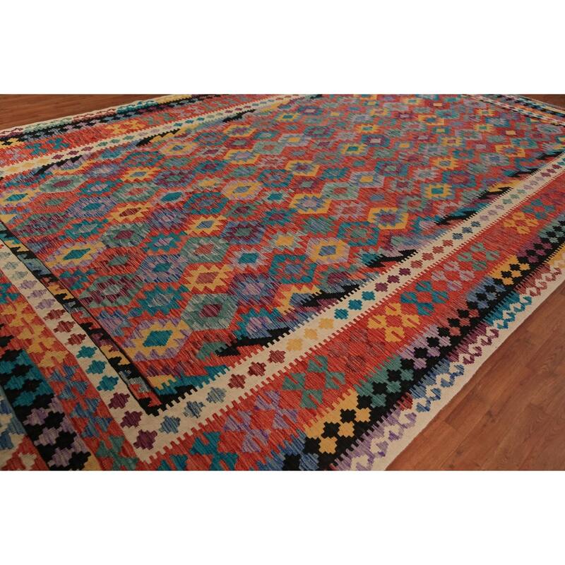 Southwestern Style Kilim Oriental Large Rug Hand-Woven Wool Carpet - 10'0"x 16'1"