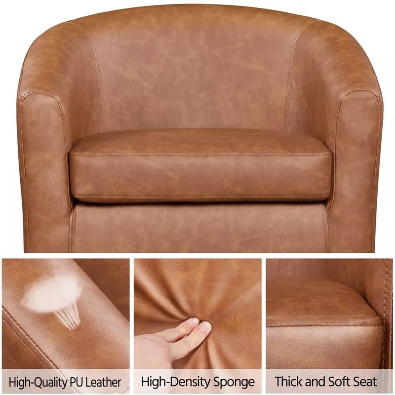 PU Leather Accent Chair Modern Barrel Chair Brown - 27" x 39"