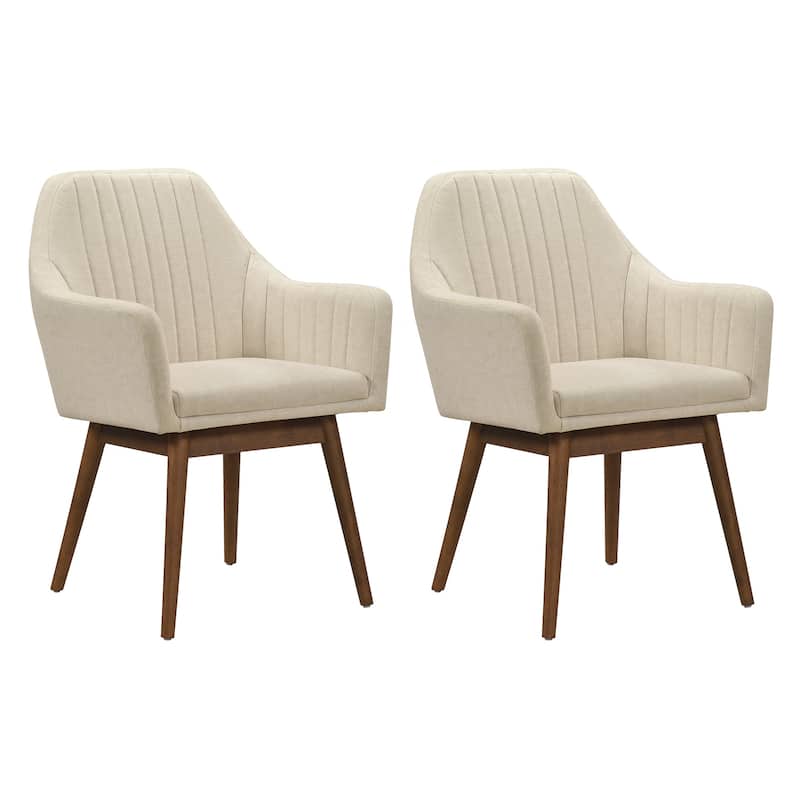 Rubber Wood Dining Chair Set of 2 with Padded Seat and Armrest - 24.5" x 23.5" x 34" - Beige