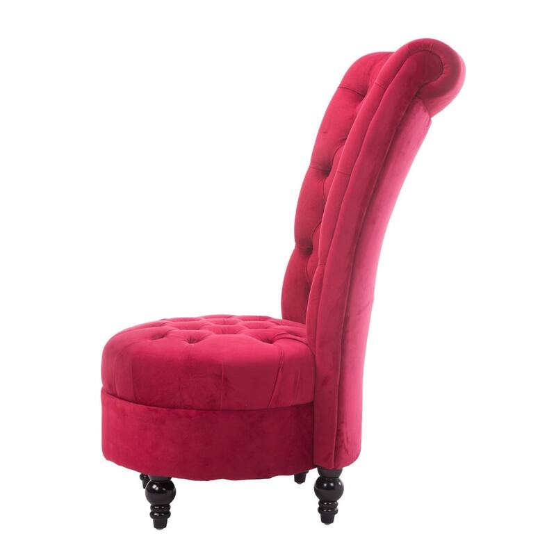 Red Tufted High Back Plush Velvet Upholstered Accent Low Profile Chair - 45.28"H x 22.44"D x 25.59"W