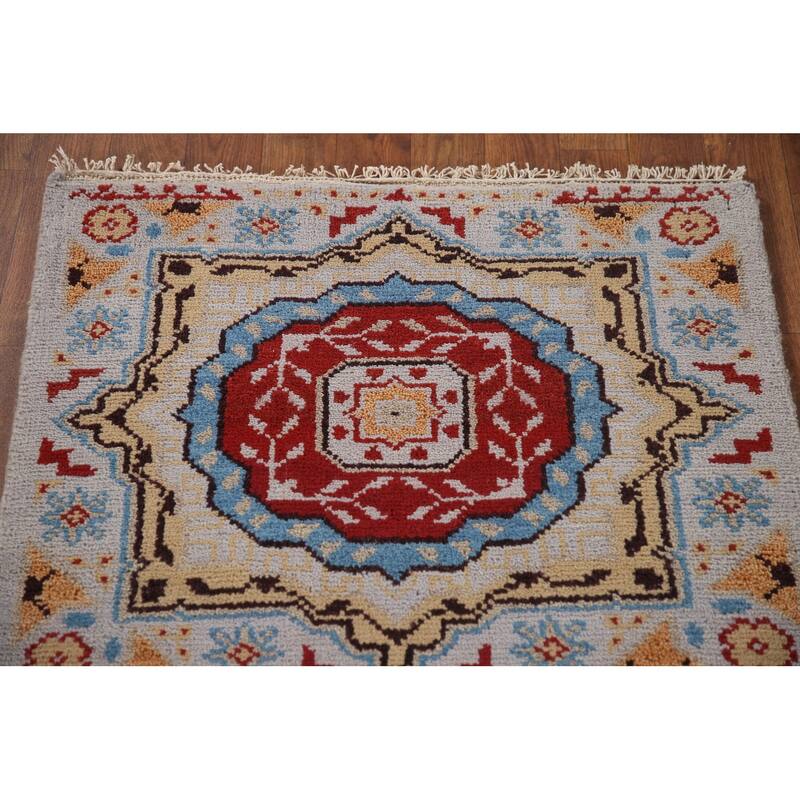 Geometric Kazak Indian Runner Rug Handmade Wool Carpet - 2'6"x 7'11"