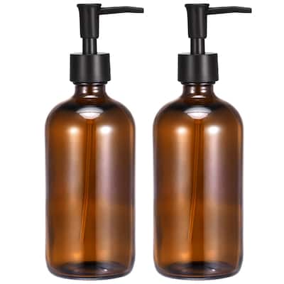 Soap Dispensers Set- 17Oz Glass Dish Hand Soap Dispenser with Pump for Kitchen Bathroom, 2Pcs Brown