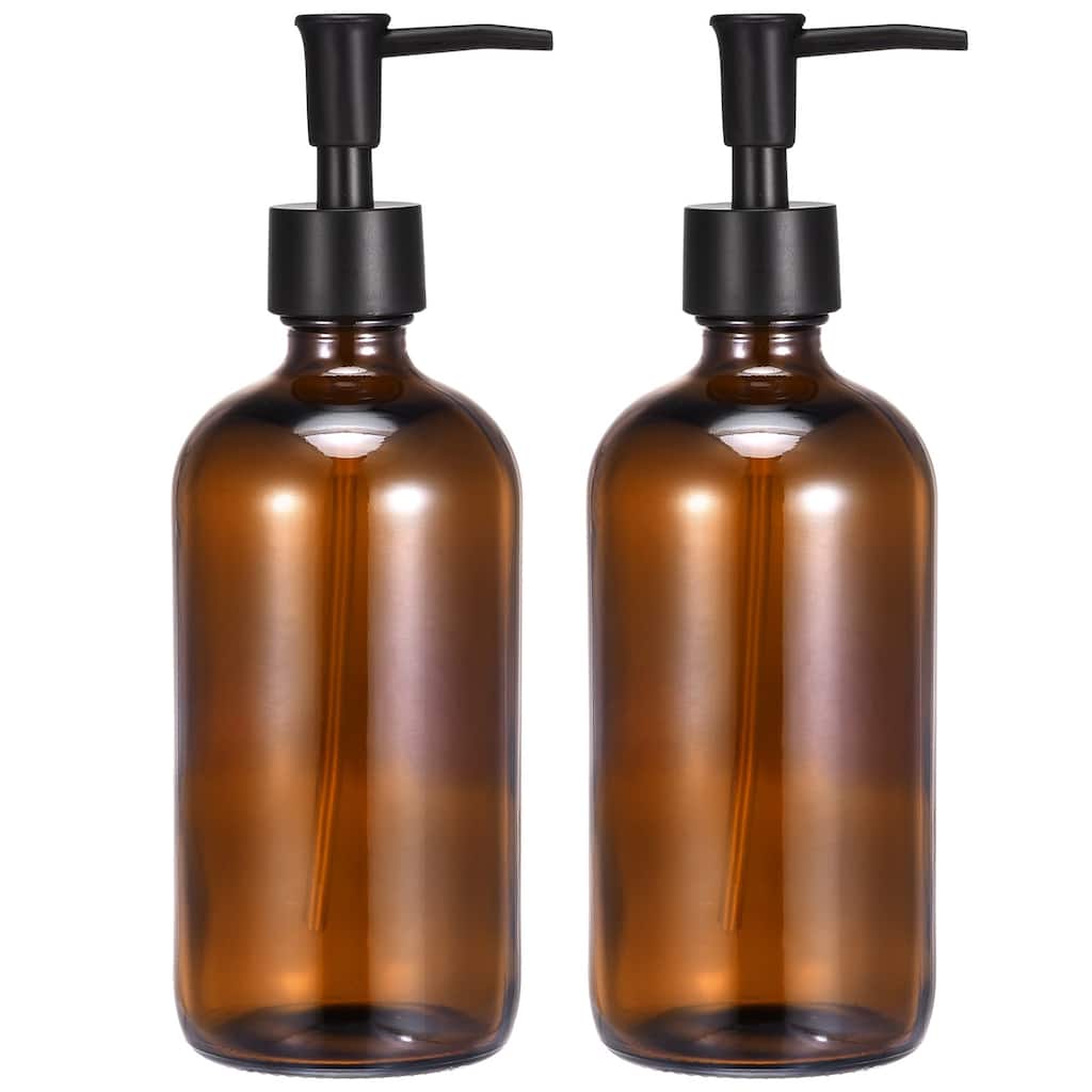 Soap Dispensers Set- 17Oz Glass Dish Hand Soap Dispenser with Pump for Kitchen Bathroom, 2Pcs Brown