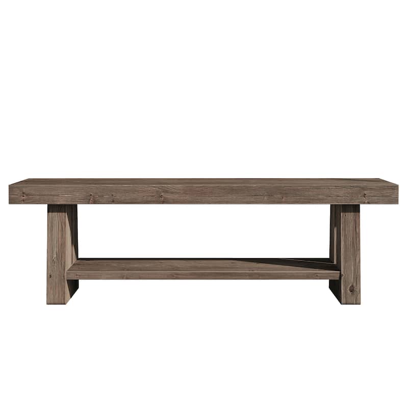 2-Tier Solid Wood Entryway Bench with Shelves, Dining Bed End Accent Seat for Dining Room Living Room Hallway Bedroom