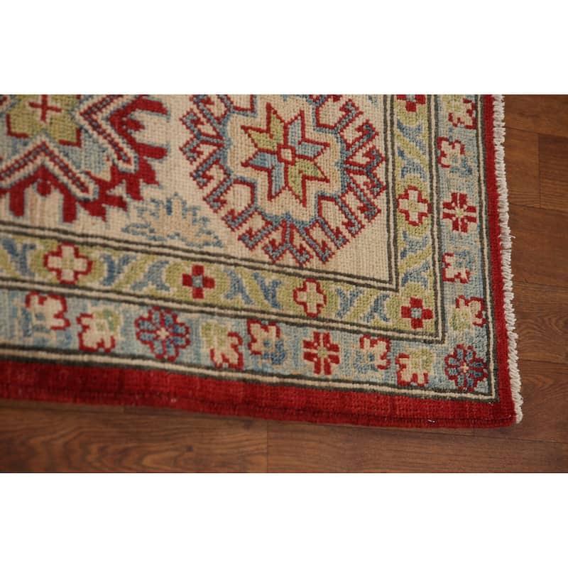 Red Geometric Kazak Oriental Area Rug Handmade Wool Carpet - 9'0" x 11'5"