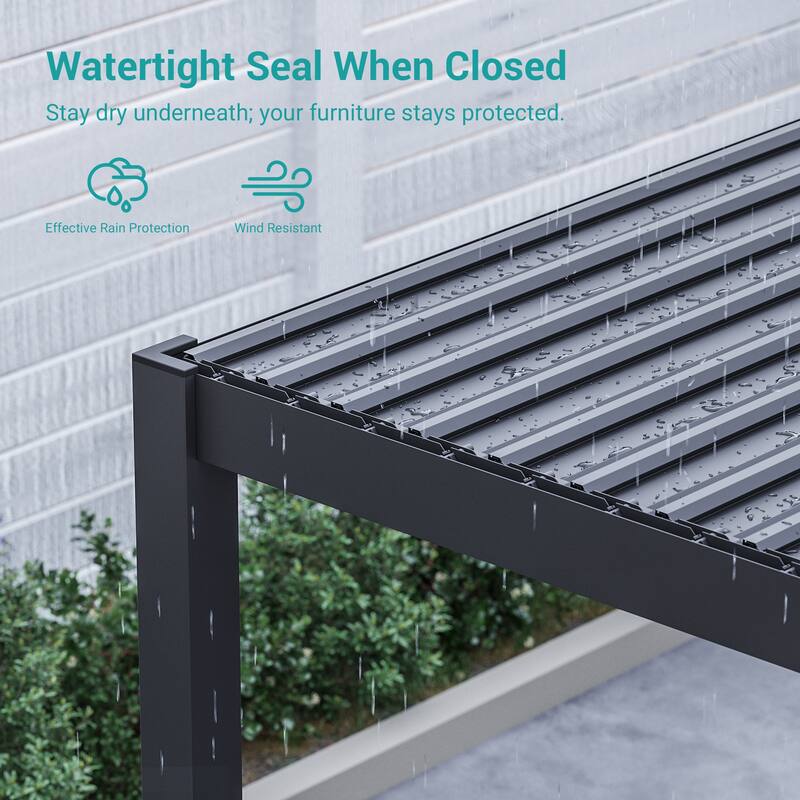 Outdoor Metal Solar LED Louvered Pergola with Adjustable Roof