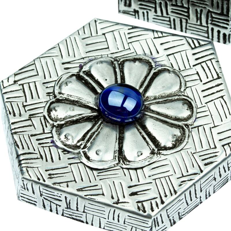 Novica Handmade Hexagonal Blue Aluminum Decorative Box