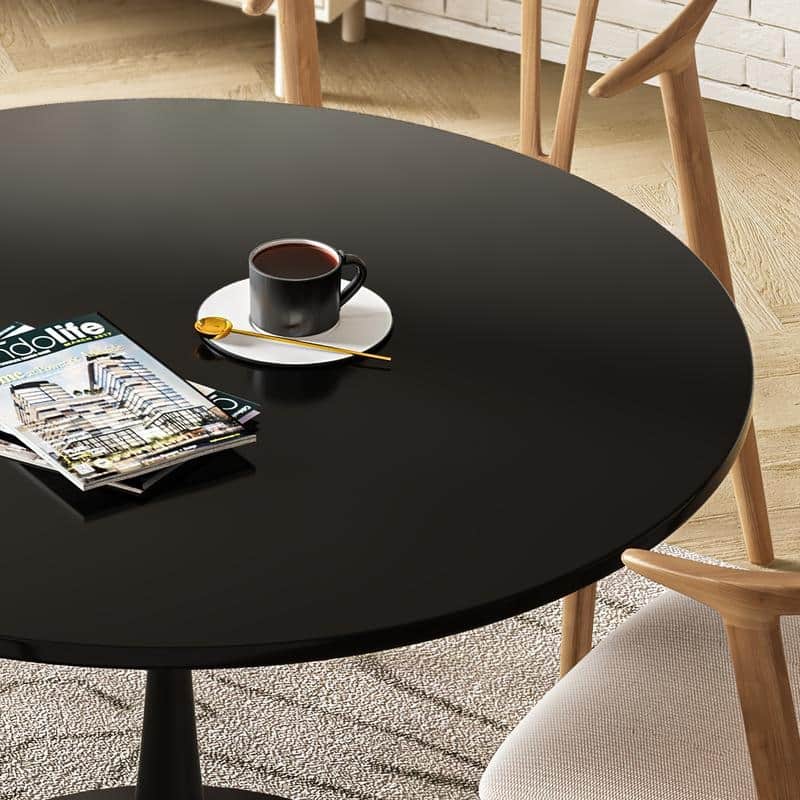 Grondin Mid-Century Modern Round Kitchen or Dining Table with Premium MDF Top and Steel Pedestal Base for Dining Room