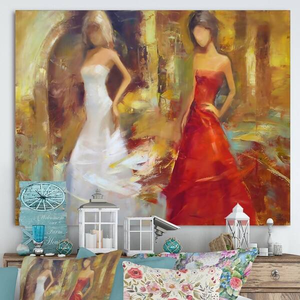 knee length dresses for ladies Rouge Abstract Woman Oil Painting