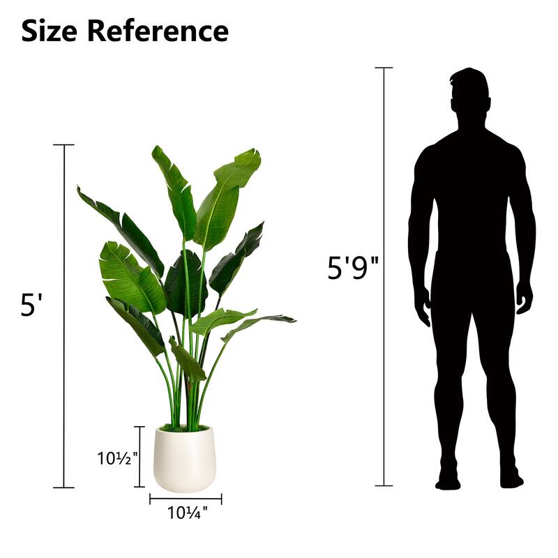 Artificial Banana Leaf Tree Bird Of Paradise in White Decor Pot