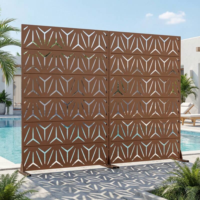 Dovelina Outdoor Freestanding Metal Privacy Screen Decorative Garden Fence (Set of 2)