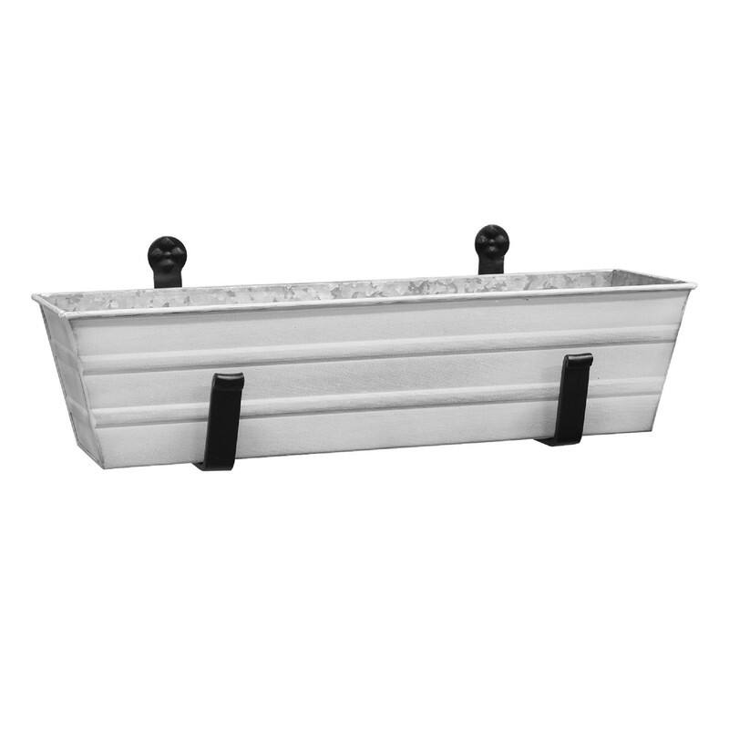 Achla Designs Small Galvanized Steel Flower Box Planter With Wall Brackets, 22 Inch Wide - White