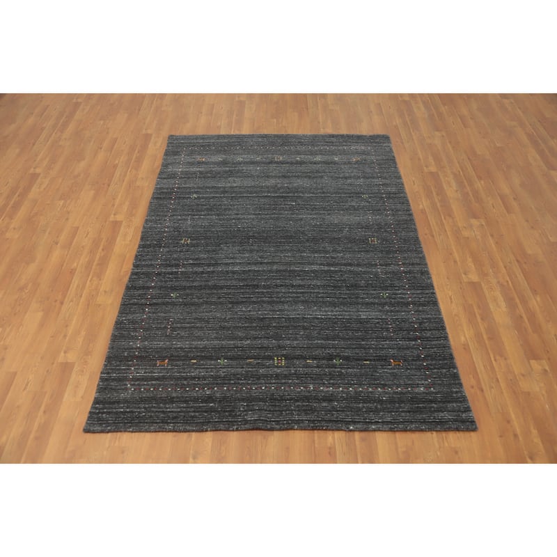 Hand Knotted Oriental 100% Wool Carpet Tribal Animal Pictorial Greys & Charcoal Gabbeh Area Rug - 7' 6'' X 5' 3''