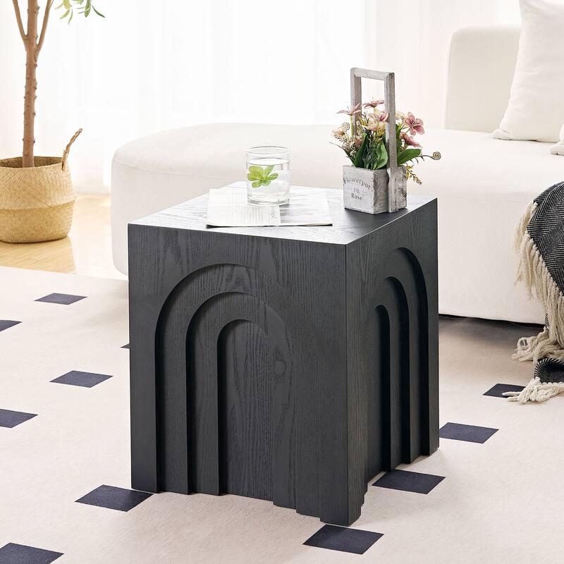 Modern Square Wood Side Table, Decorative Accent Table for Small Space