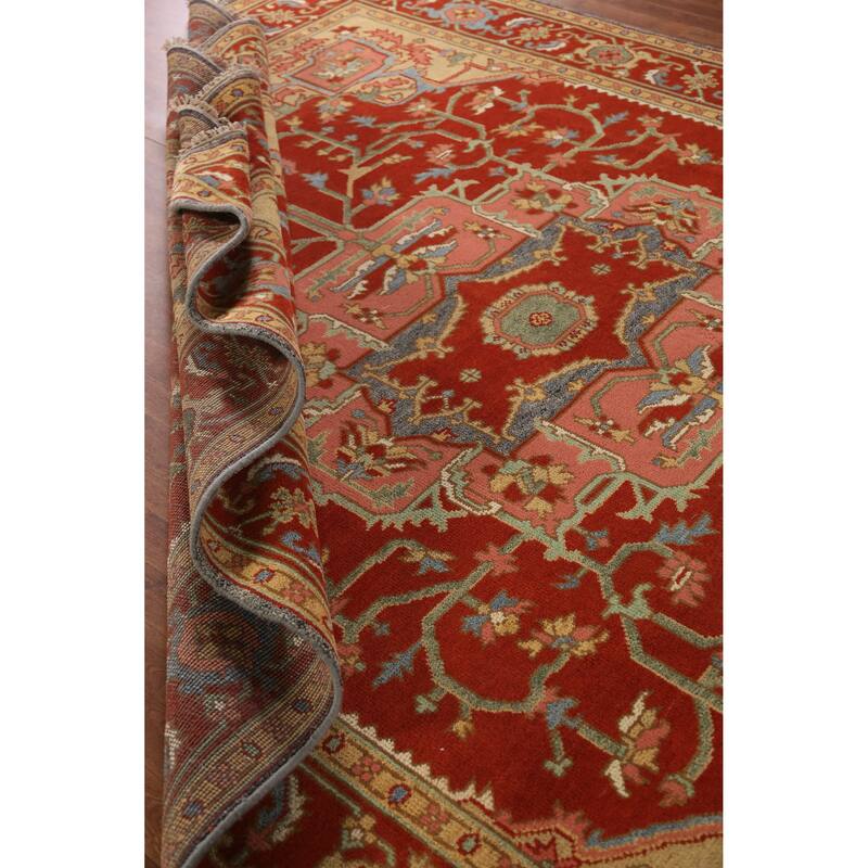 Heriz Serapi Indian Area Rug Handmade Orange Wool Carpet - 8'11" x 11'9"