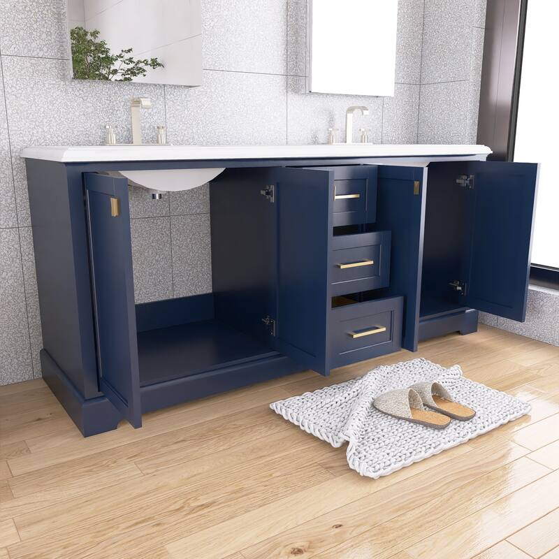 60/72 Inches Plywood Freestanding Bathroom Vanity Set with Drawer and Ceramic Sink