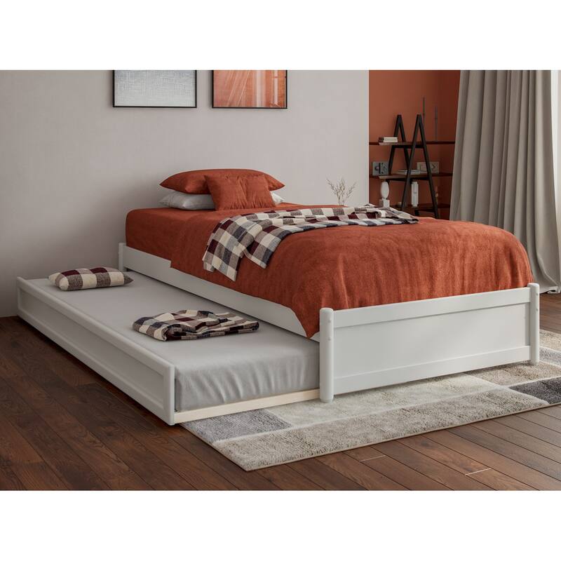 Barcelona Panel Platform Bed with Twin XL Trundle - White - Twin XL