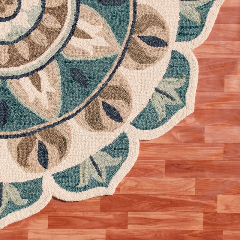 Sevita Dana Aqua Blue/Gray Bohemian Floral Hand-Tufted Wool Round Rug