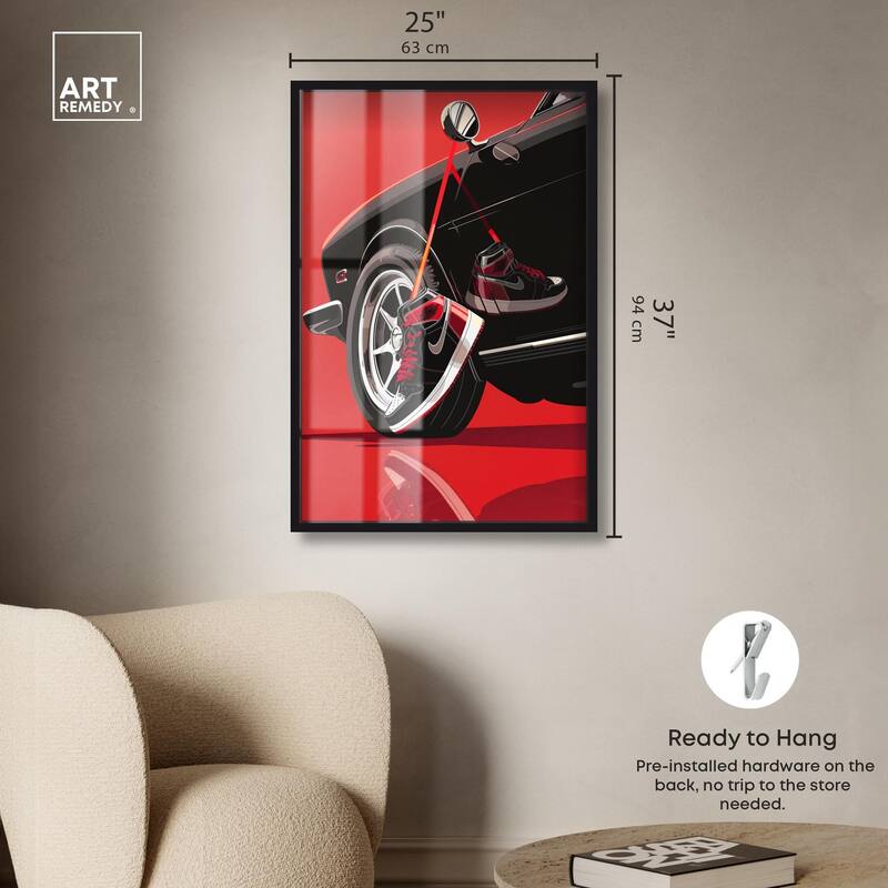 Red Bold Sneaker and Car Shadowbox by Art Remedy