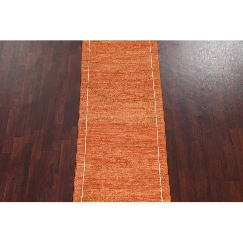 Orange Gabbeh Kashkoli Oriental Wool Runner Rug Hand-knotted Carpet - 2'7" x 9'10"