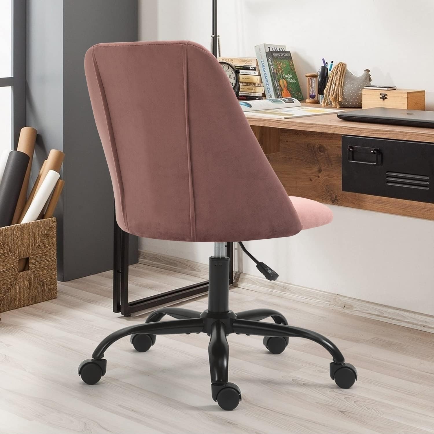 Velvet Upholstery Adjustable Task Chair Swivel Office Chair Bed