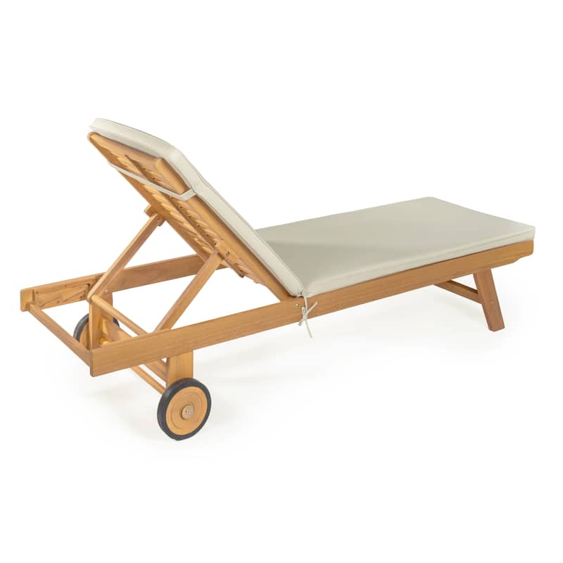 Adjustable Outdoor Chaise Lounge w/ Cushion & Wheels - JONATHAN Y