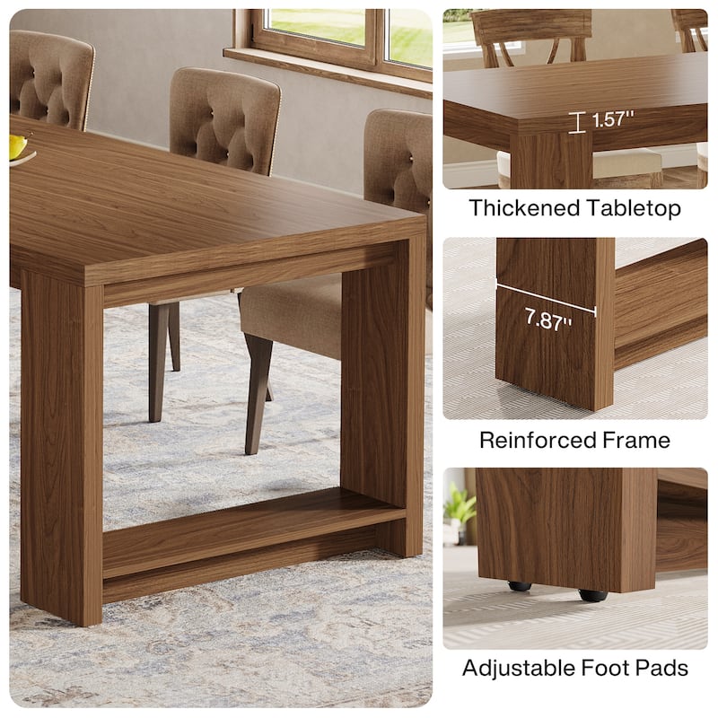 86.6 Inch Farmhouse Dining Table, Large Rectangular Kitchen Table for 6