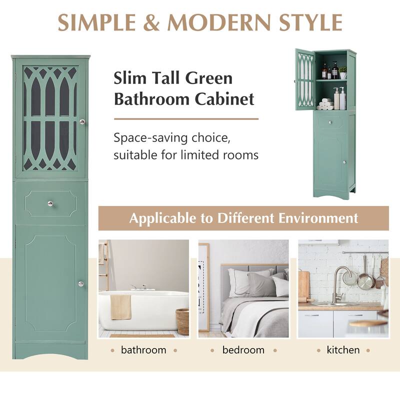 Freestanding Adjustable Storage Cabinet with Metal Knobs, Acrylic Panel Door Cabinet, Groove Pattern Drawer and Door Cabinet