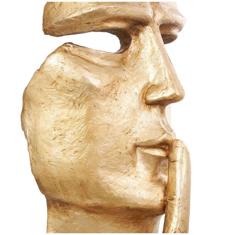 Gold Polystone Large Cutout Quiet Gesture Face People Decorative Sculpture with Black Base