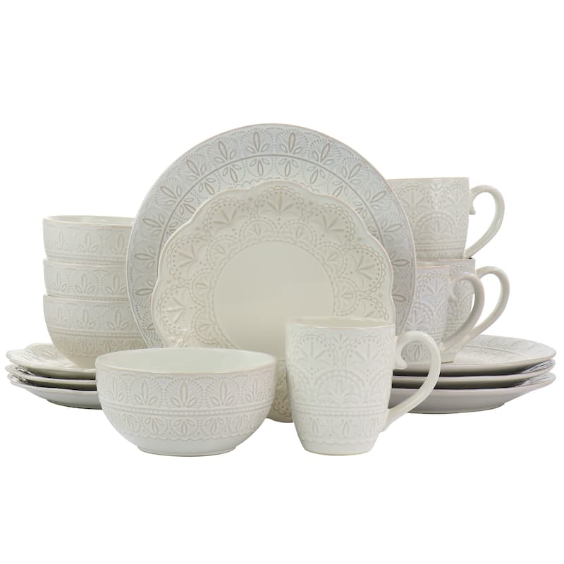 Spring Wedding 16 Piece Round Stoneware Dinnerware Set in White