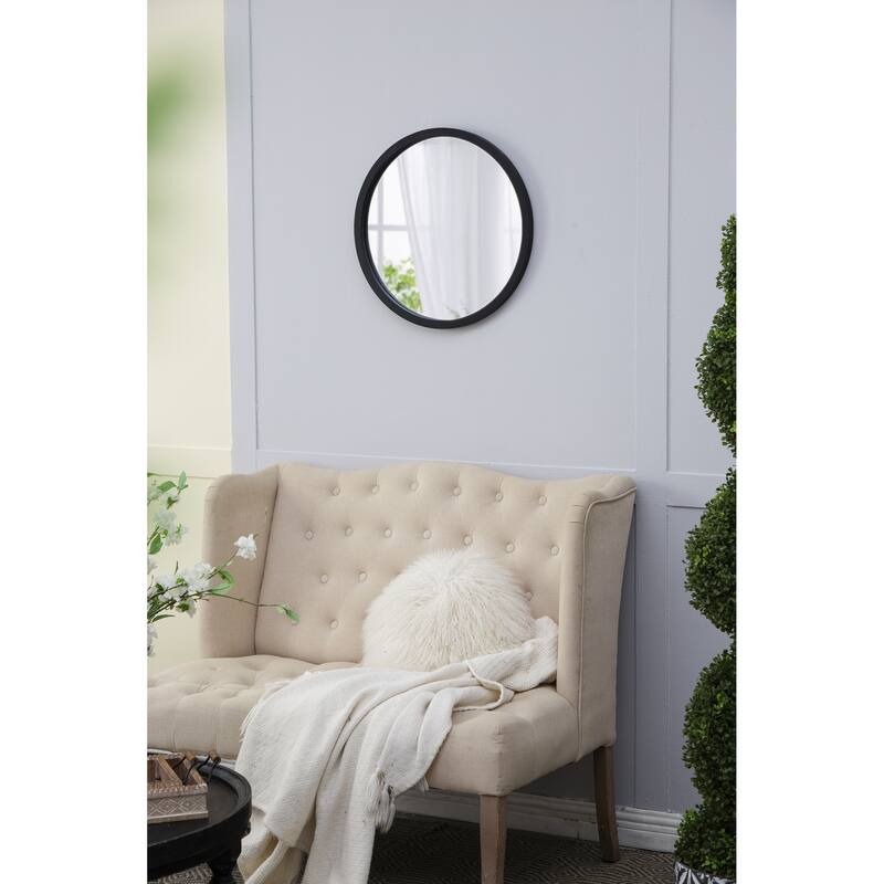 20" x 20" Circle Wall Mirror with Wooden Frame and Black Finish