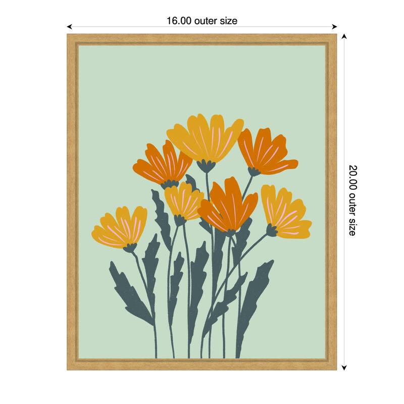 Orange Yellow Flowers by Angela Minca Framed Canvas Wall Art Print - 16 x 20 in