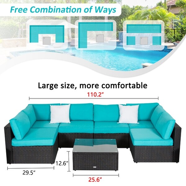 Kinsunny 7 piece Patio Furniture Set Outdoor Rattan Wicker Sectional Sofa w Cushions Coffee Table Bed Bath Beyond 29860331