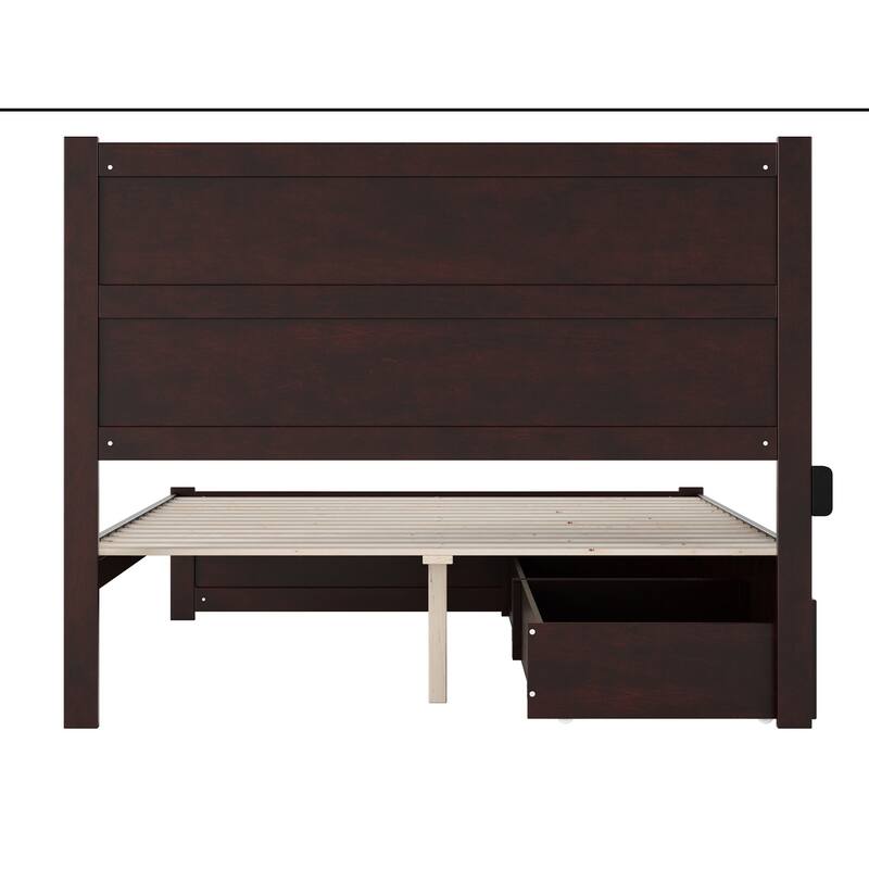 NoHo Queen Platform Bed with Footboard and 2 Storage Drawers in Espresso
