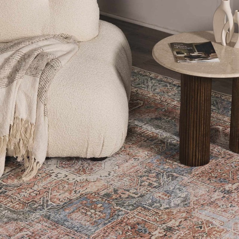 Hauteloom Rosman Hallway, Kitchen Machine Washable Runner Rug - Beige, Black, Blue - 2'7" x 14'