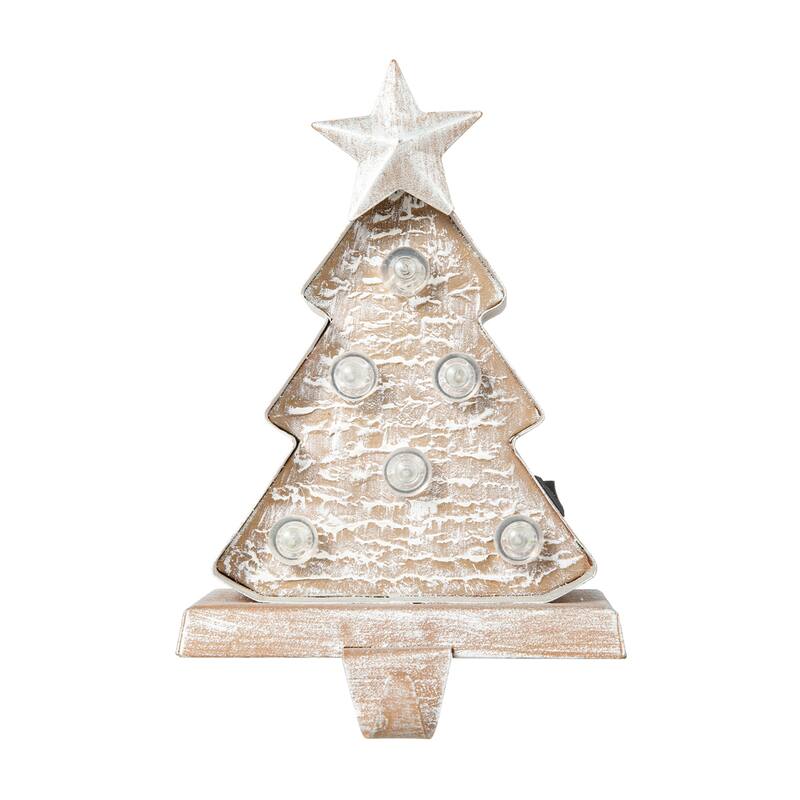 Glitzhome 7.5" H Christmas Silver LED Gift Box Heavy Duty Stocking Holders Mantel Ornament