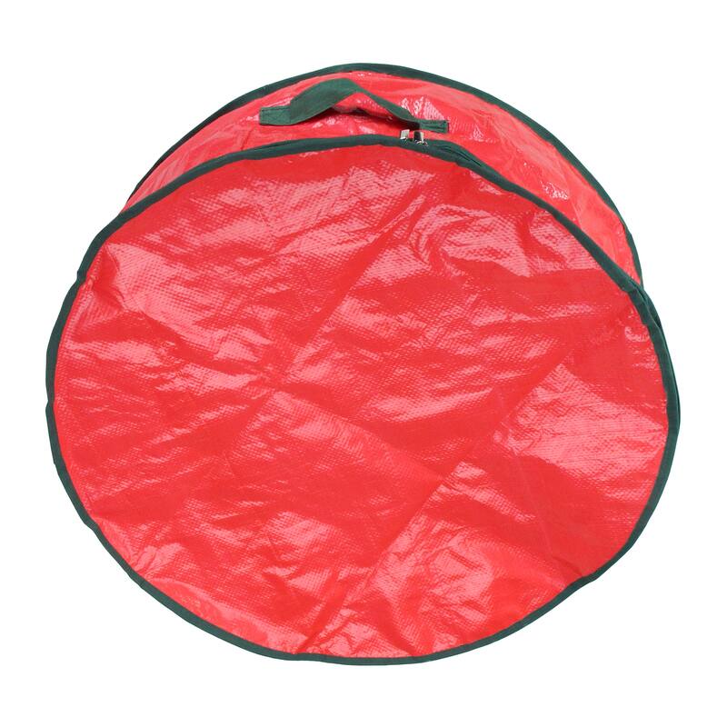 24" Red and Green Christmas Wreath Round Storage Bag with Carrying Handle