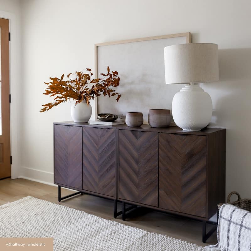 Nathan James Enloe Rustic Doors Metal Base Free Standing Modern Storage Cabinet for Entryway