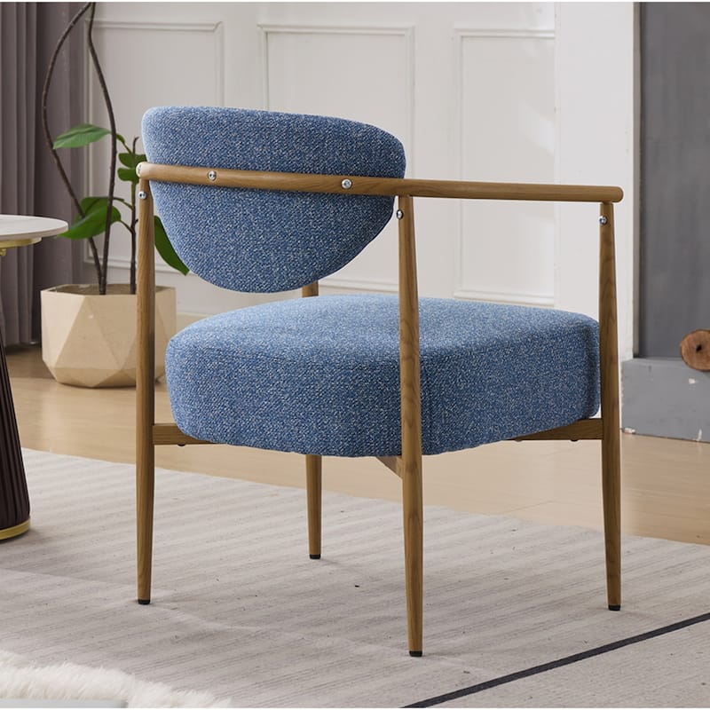 Anmytek Mid Century Modern Accent Chair Blue Fabric Wood Legs Reading Nook Living Room