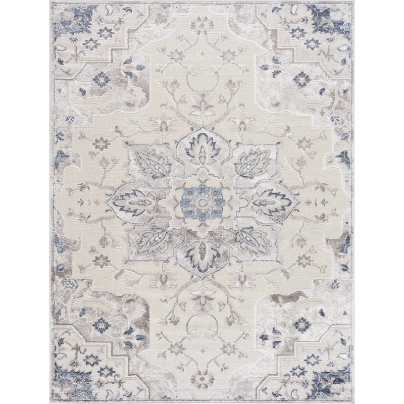 Hauteloom Calum Living Room, Bedroom Area Rug - Farmhouse - High Pile - Pink,Gray - 7'9" x 9'6"