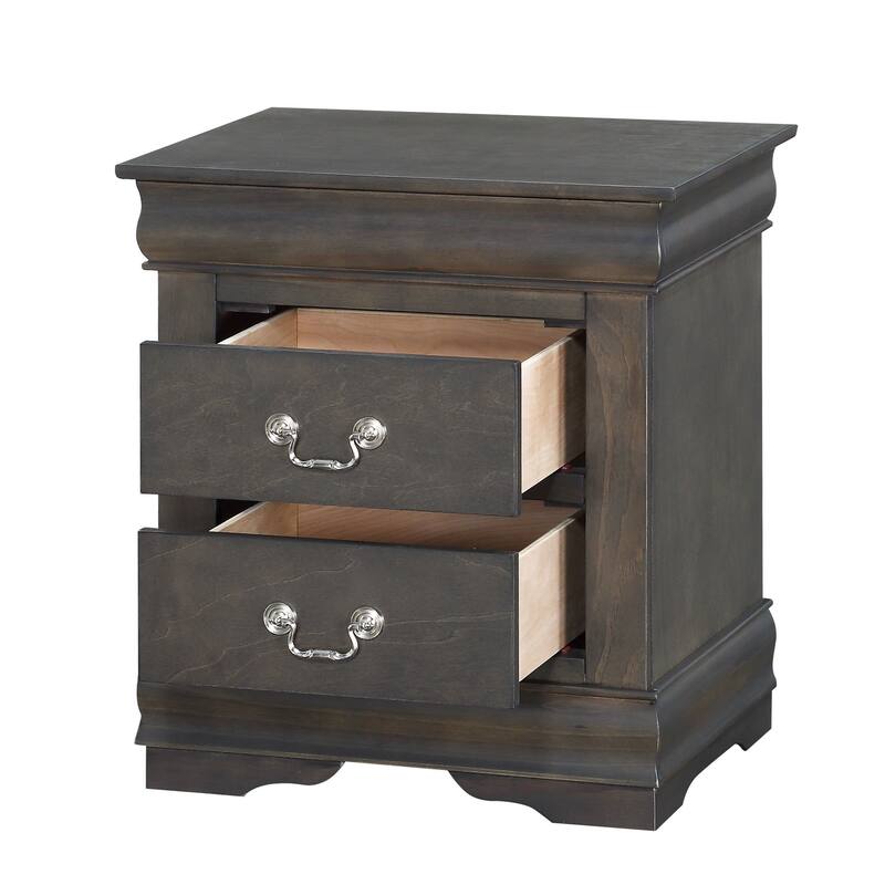 Classic Gray Finish Wooden Nightstand with 2 Drawers