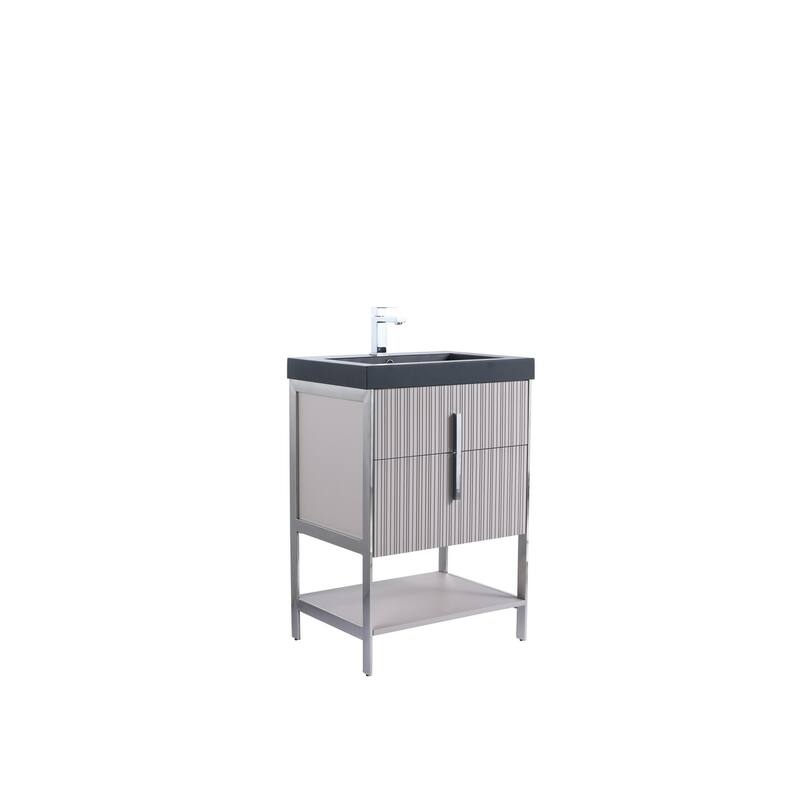 Fine Fixtures Serenity Modern Bathroom Vanity with Black Gel Acrylic Top - Bright Taupe - Chrome Hardware - 24 inch