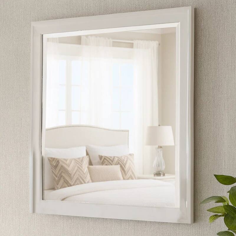 Modern Mirror with Rectangular Frame an Molded Details, White