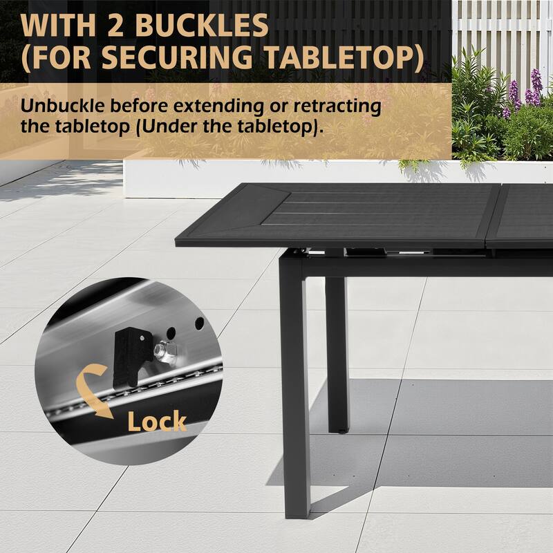 Extendable Outdoor Patio Dining Table Aluminum frame for 8 Persons