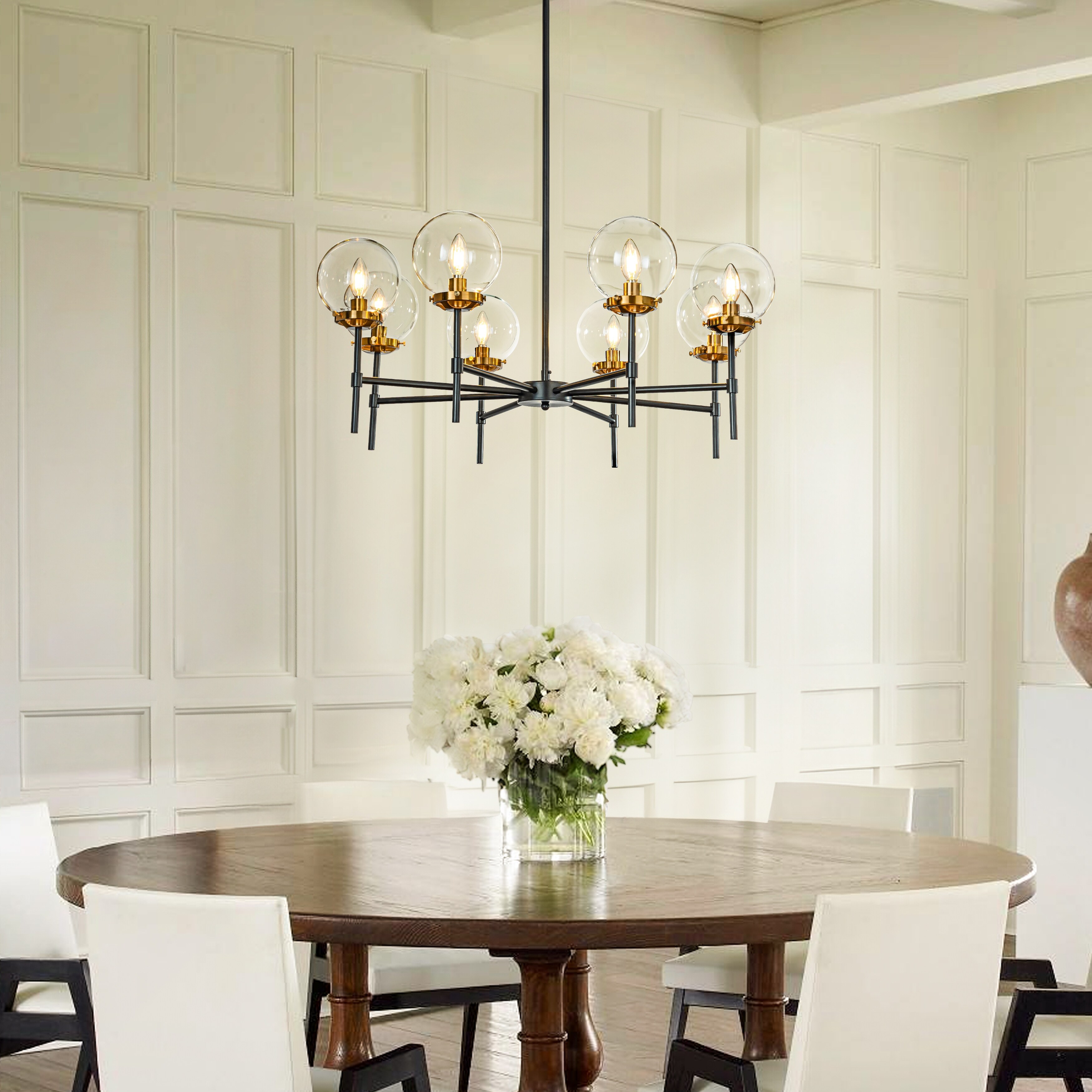 8 Lights 34 Black Modern Glass Globe Sphere Chandelier Round Industrial Light Fixtures for Dining Room W34 On Sale Bed Bath Beyond 40955685