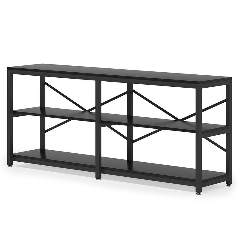 70.9" Extra Long Console Table with Storage Shelves, 3-Tier Industrial Sofa Table Behind Couch, Metal Frame & X-Back Design